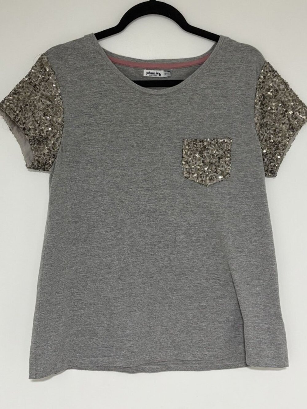 Johnnie B By Boden Girls Gray Sequins Short Sleeve Shirt Size 16Y+